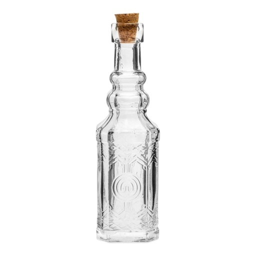 [AD02444] Bottle 1lt 30.5x7.5cm Vintage Style Glass with Cork Lid 26138