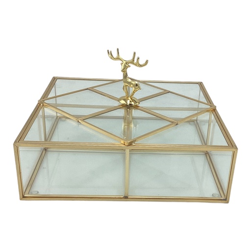 [AD05302] Storage Box 22x22x6cm Gold Frame With Glass & Lid-RVT2023-281