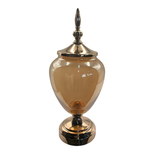 [AD05306] Jar With Lid 35x12cm Gold Metal & Glass Round RVT2023-285