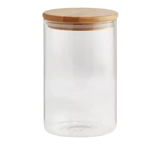 [AD07645] Canister 20.5x10cm Borosilicate Glass With Bamboo Lid-LXL-437