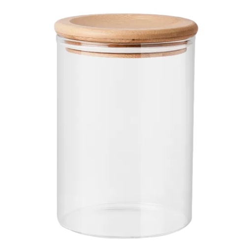 [AD07646] Canister 15.5x10cm Borosilicate Glass With Bamboo Lid-LXL-436