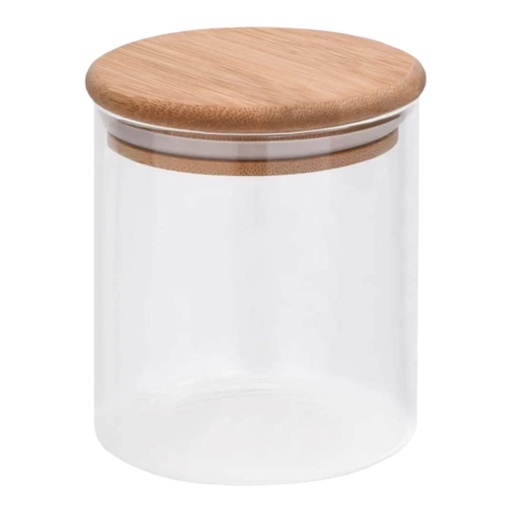 [AD07648] Canister 8.5x8cm Borosilicate Glass With Bamboo Lid-LXL-434