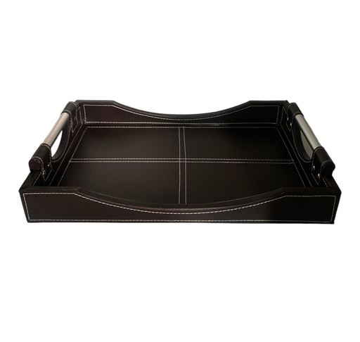 [AD07771] Tray 49x34x6cm Leather With Steel Handles 002