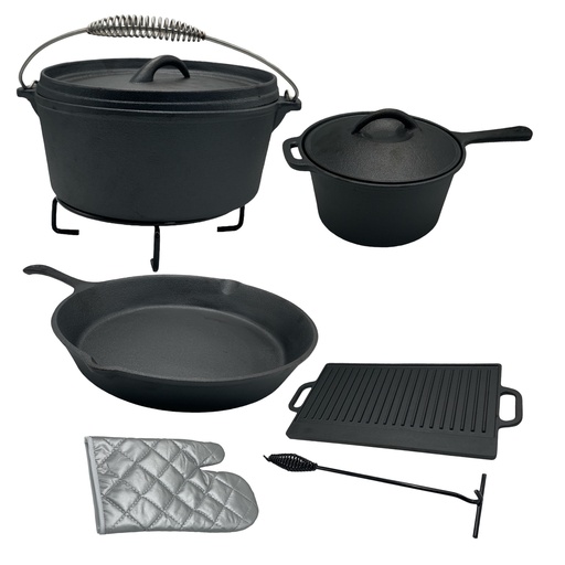 [AD07840] Cast Iron 7pc Dutch Camping Set