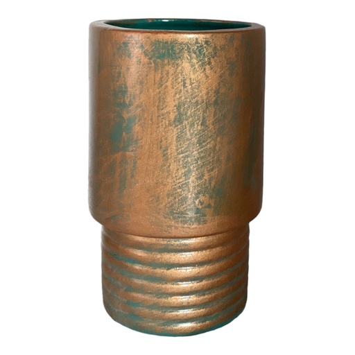 [AD08176] Vase AC 20x12x12cm Footed Ribbed-Metallic