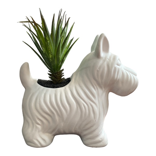 [AD09414] Decor Ornament 22x20cm Dog Yorkshire With Plant