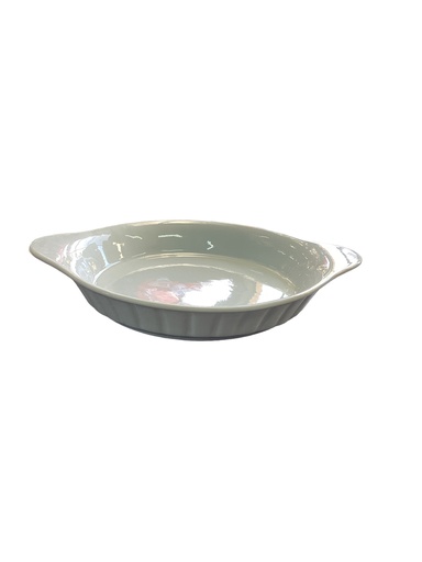 [AD09457] Dish 20x3.5cm Round With Handles Fluted Outer Porcelain ZLF-R002