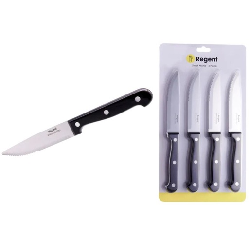 [AD09472] Steak Knife 4pc Set Black Handle Regent 21142
