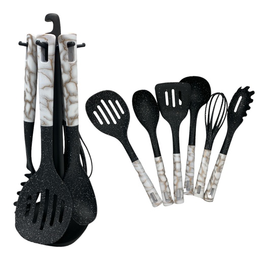 [AD09537] Utensil 7PC Set Marble Look Nylon on Stand RHW HR915-1