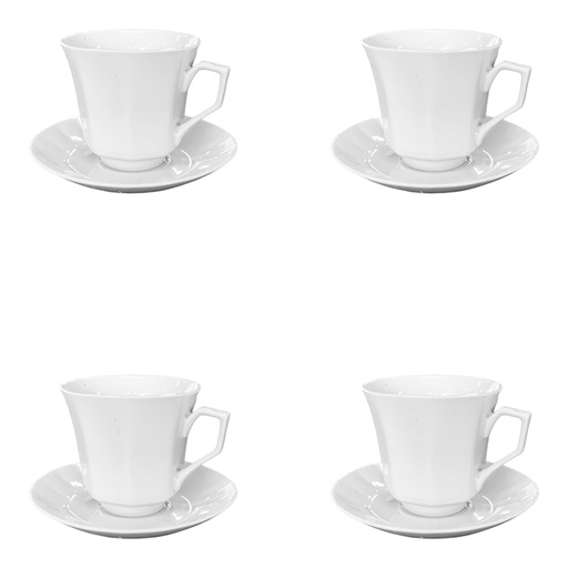 [AD09578] Cup & Saucer 8pc Octa Pattern White CU311x12