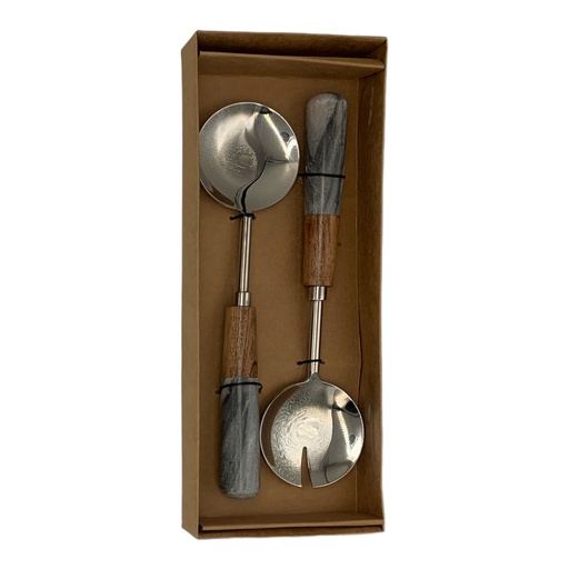 [AD09597] Salad Server 2Pc Set Wood/Marble Handle DT VE-1003