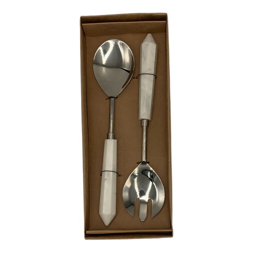 [AD09598] Salad Server 2Pc Set Marble Handle White DT VE-1004