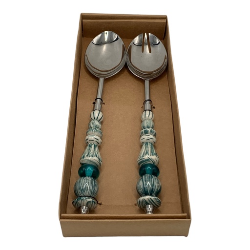 [AD09603] Salad Server 2Pc Set Beaded Handle Blue DT VE-1013