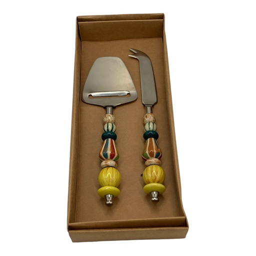 [AD09608] Cheese Server 2Pc Set Colorfull Beaded Handle Blue DT VE-1010