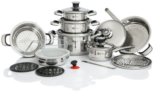 [AD09642] Pot Set 21pc Crown Collection Stainless Steel Tissolli