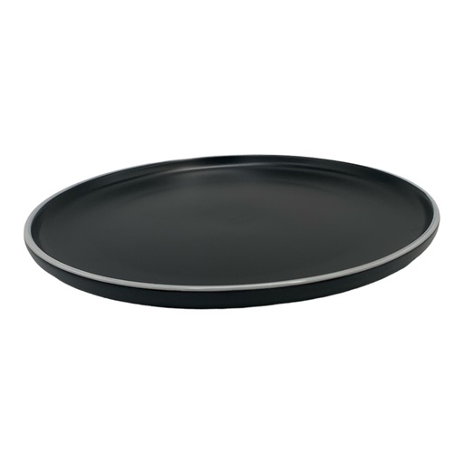 [AD09657] Plate 27cm Stoneware Round Black & White Rimmed PA330